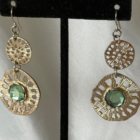 Artisan Hammered Gold-Tone & Gemstone Dangle Earrings - Boho Chic! - Picture 3 of 12